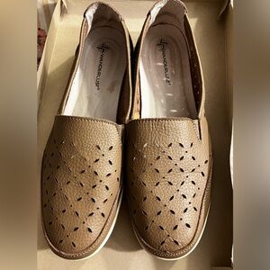 Wanderlust Tan Perforated Leather Slip-On Loafers